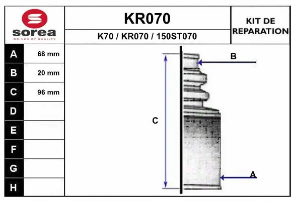 Bellow Kit, drive shaft (KR070)