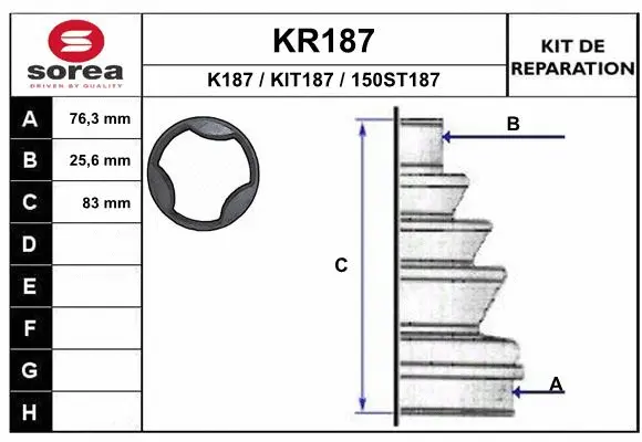 Bellow Kit, drive shaft (KR187)