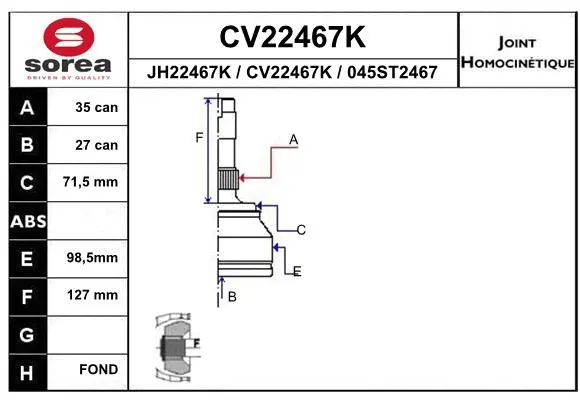 Joint Kit, drive shaft (CV22467K)