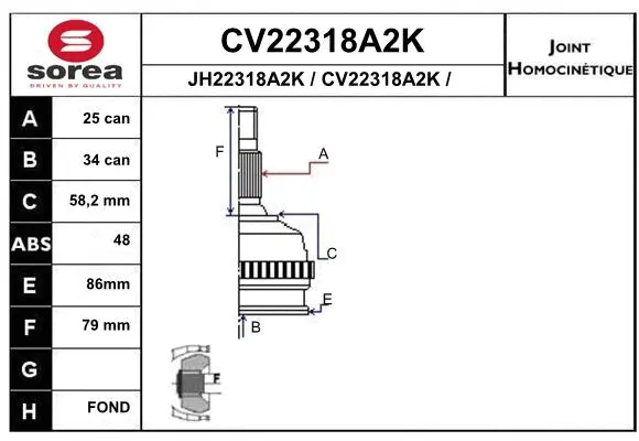 Joint Kit, drive shaft (CV22318A2K)