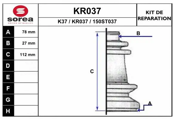 Bellow Kit, drive shaft (KR037)