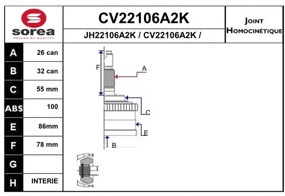 Joint Kit, drive shaft (CV22106A2K)