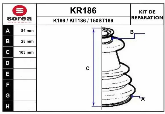 Bellow Kit, drive shaft (KR186)