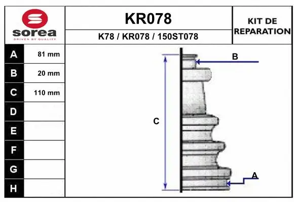 Bellow Kit, drive shaft (KR078)