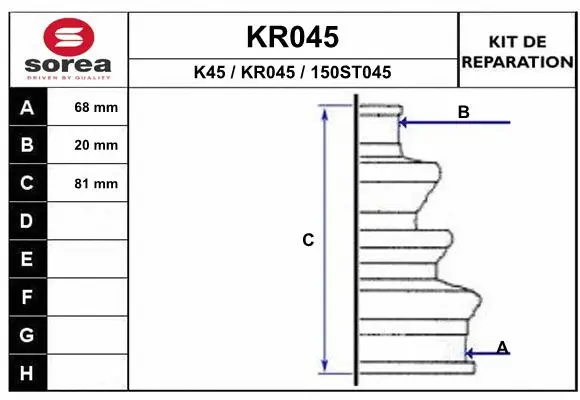 Bellow Kit, drive shaft (KR045)