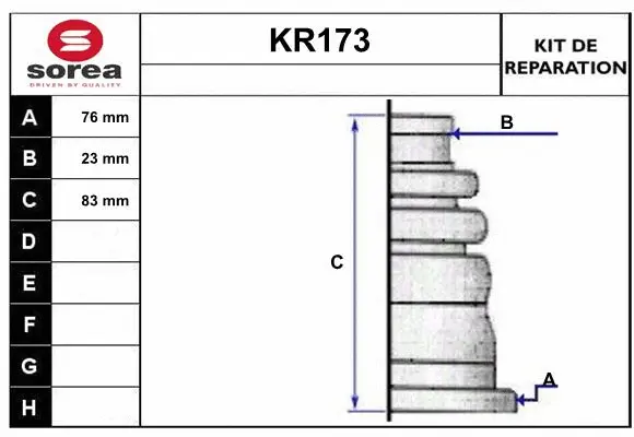 Bellow Kit, drive shaft (KR173)