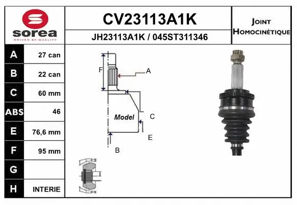 Joint Kit, drive shaft (CV23113A1K)