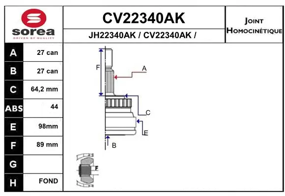 Joint Kit, drive shaft (CV22340AK)