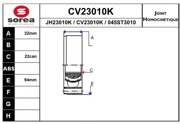 Joint Kit, drive shaft (CV23010K)