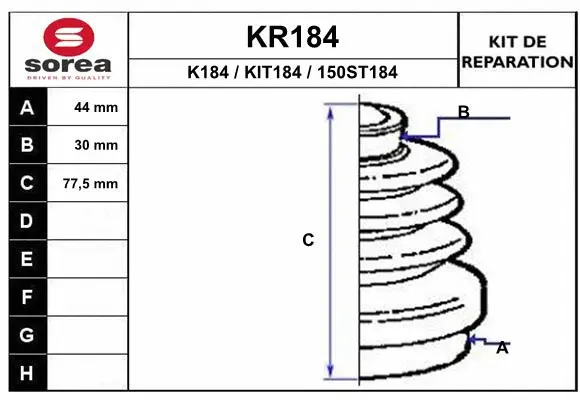Bellow Kit, drive shaft (KR184)