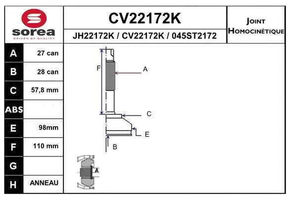 Joint Kit, drive shaft (CV22172K)