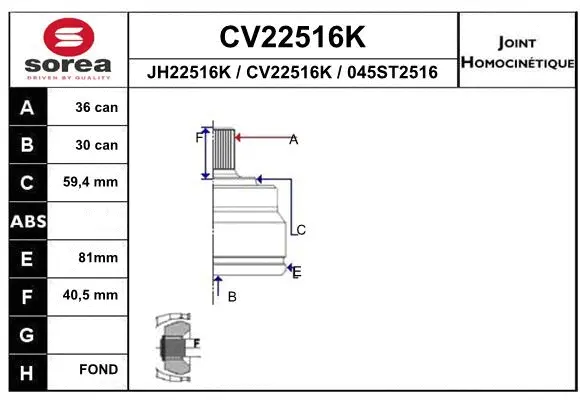 Joint Kit, drive shaft (CV22516K)