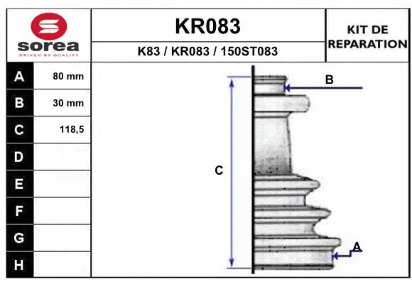 Bellow Kit, drive shaft (KR083)