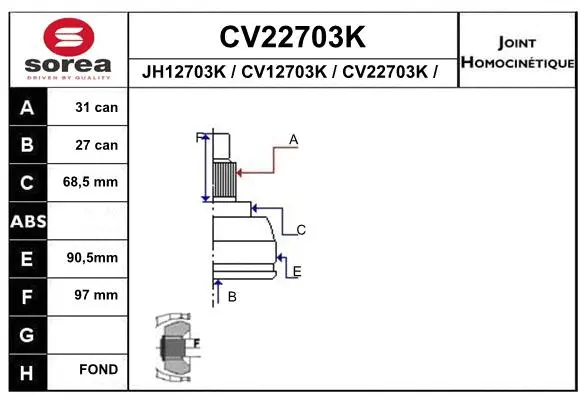 Joint Kit, drive shaft (CV22703K)