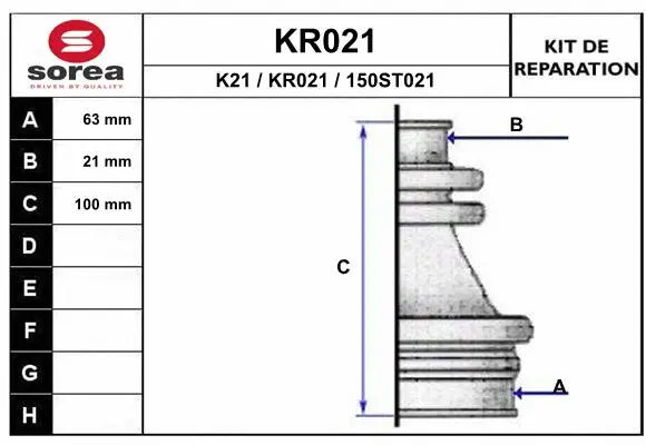 Bellow Kit, drive shaft (KR021)