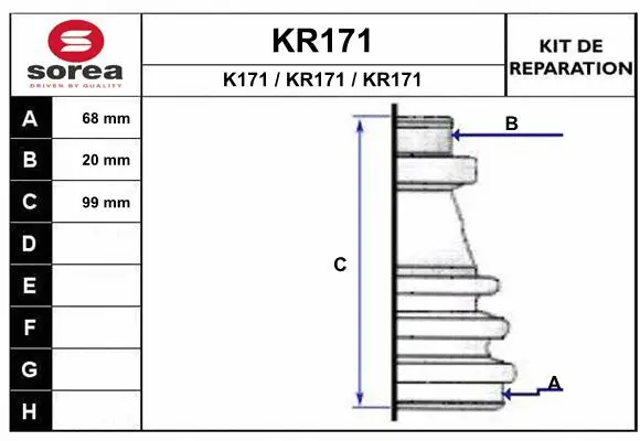 Bellow Kit, drive shaft (KR171)