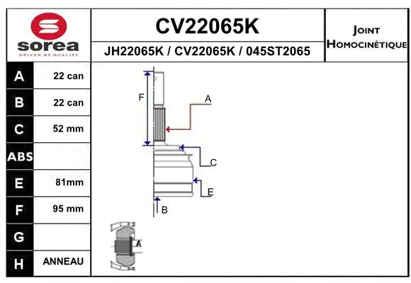 Joint Kit, drive shaft (CV22065K)