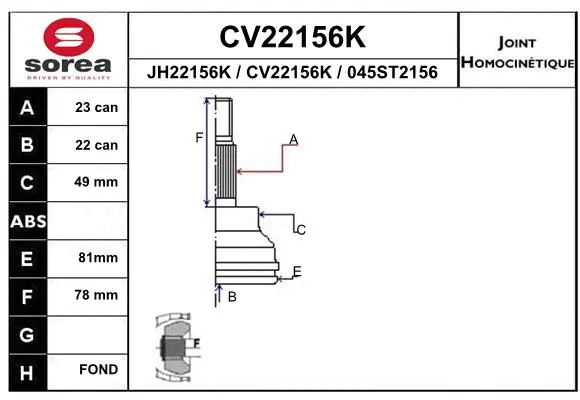 Joint Kit, drive shaft (CV22156K)