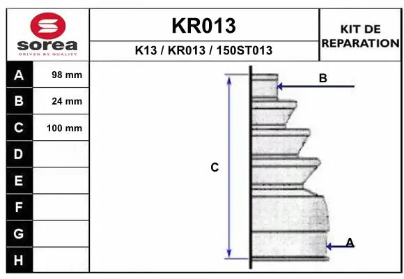 Bellow Kit, drive shaft (KR013)