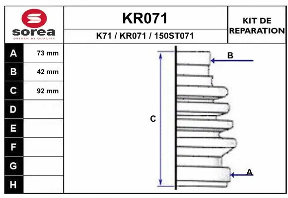 Bellow Kit, drive shaft (KR071)