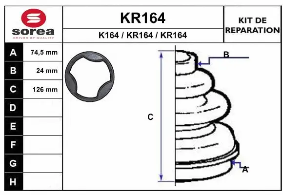 Bellow Kit, drive shaft (KR164)