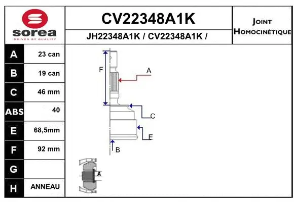 Joint Kit, drive shaft (CV22348A1K)