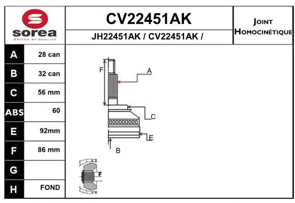 Joint Kit, drive shaft (CV22451AK)