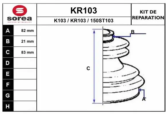 Bellow Kit, drive shaft (KR103)