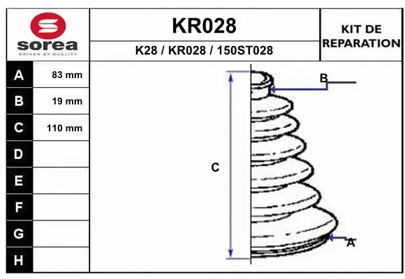 Bellow Kit, drive shaft (KR028)