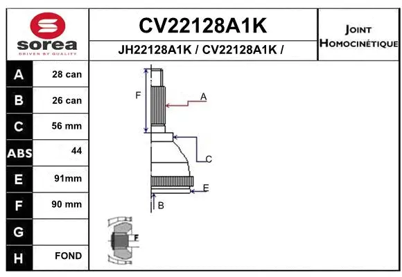 Joint Kit, drive shaft (CV22128A1K)