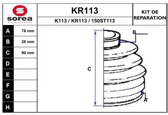 Bellow Kit, drive shaft (KR113)