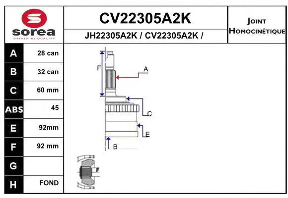 Joint Kit, drive shaft (CV22305A2K)
