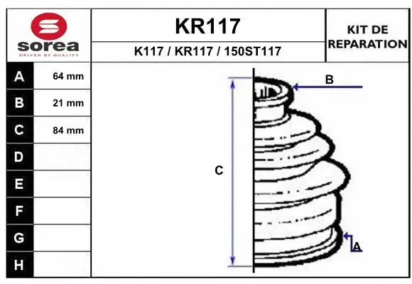 Bellow Kit, drive shaft (KR117)