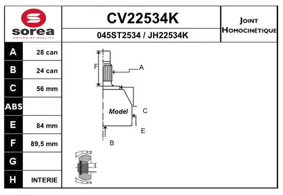 Joint Kit, drive shaft (CV22534K)