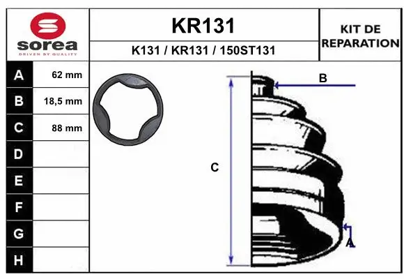 Bellow Kit, drive shaft (KR131)