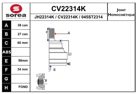 Joint Kit, drive shaft (CV22314K)