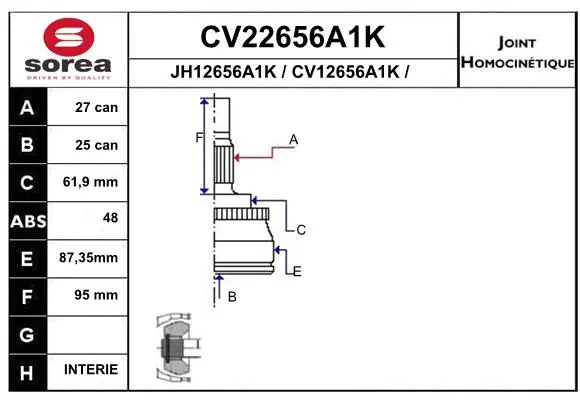 Joint Kit, drive shaft (CV22656A1K)