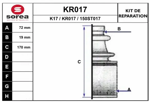Bellow Kit, drive shaft (KR017)