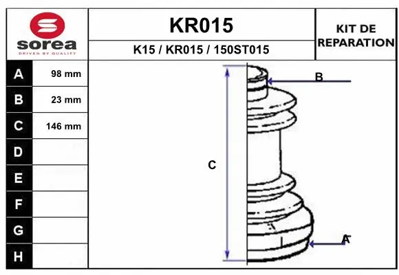 Bellow Kit, drive shaft (KR015)