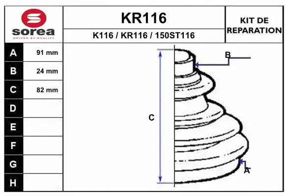 Bellow Kit, drive shaft (KR116)