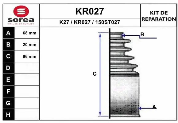 Bellow Kit, drive shaft (KR027)