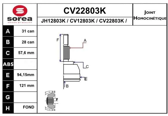 Joint Kit, drive shaft (CV22803K)