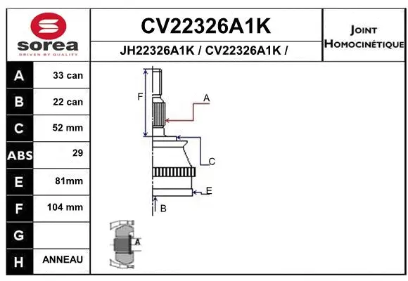 Joint Kit, drive shaft (CV22326A1K)