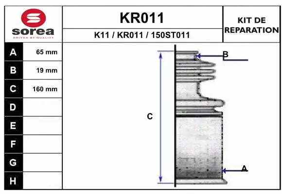 Bellow Kit, drive shaft (KR011)