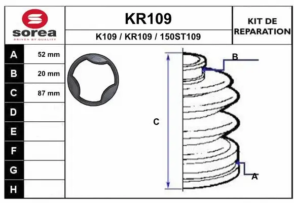 Bellow Kit, drive shaft (KR109)