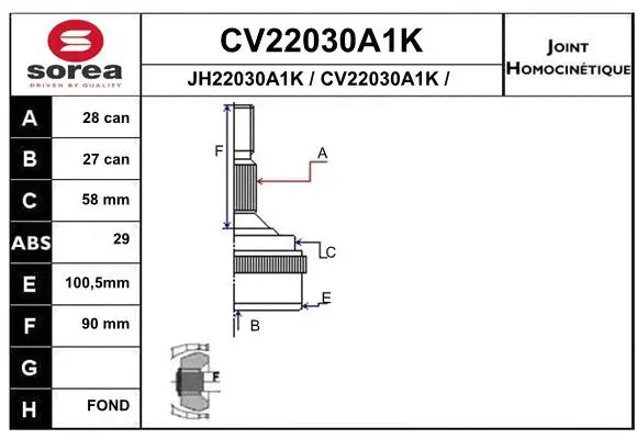 Joint Kit, drive shaft (CV22030A1K)