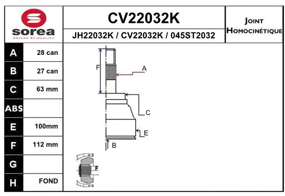 Joint Kit, drive shaft (CV22032K)
