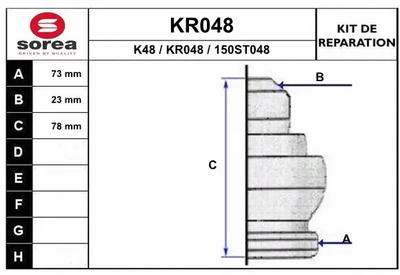 Bellow Kit, drive shaft (KR048)