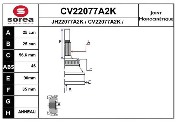 Joint Kit, drive shaft (CV22077A2K)
