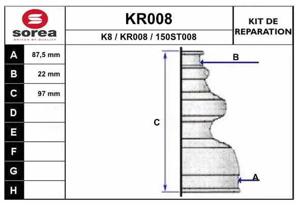 Bellow Kit, drive shaft (KR008)